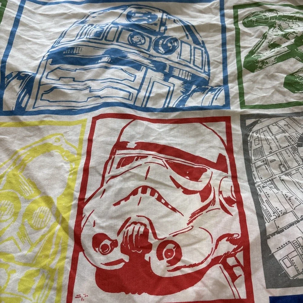 Vintage Star Wars Twin‎ Fitted Sheet Stamps Cotton Blend Darth C-3PO R2D2 Yoda